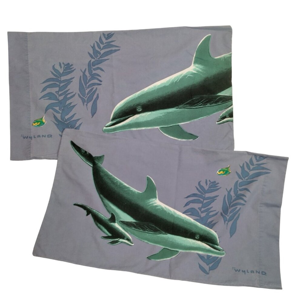 Robert Wyland Whale Dolphin Pillowcase Pair Dan River Standard Vintage Ocean